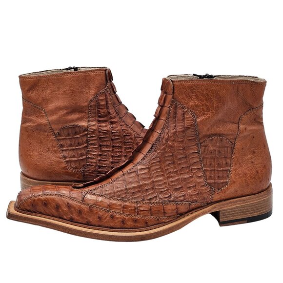 Exotic Fennix Italy Hornback Crocodile Ostrich Brown sz 9 Chelsea Dress Zip Boot - Picture 15 of 16